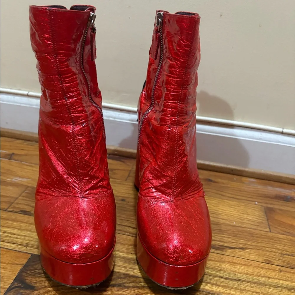 Red Platform Ankle Boots - Picture 1 of 4